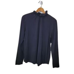 Hinson Wu Womens Black Ruffle Collar Long Sleeve Top Size Medium Minimalist